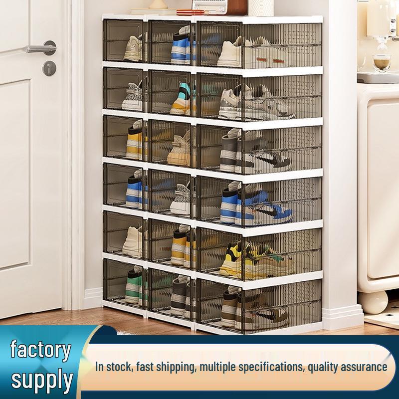 Foldable Transparent Shoe Box Cabinet with No-Install Lid - Multi-layer Thickened Shoe Rack for Home Storage