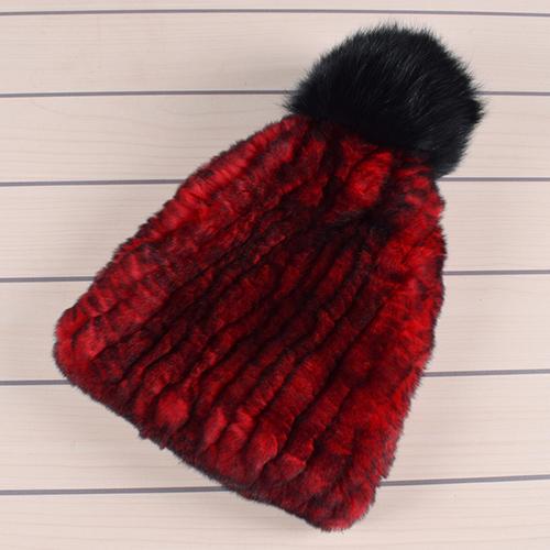 Winter Fur Hats for Ladys Women's Rex Rabbit Fur Caps Beanies Solid Elastic Winter Fashion Accessories Fox Fur Pompom Hat