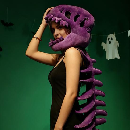 Dinosaur Skeleton Costume Set Realistic Plush Dino Outfit with Spine Detail Headband