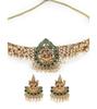 Sparkling Indian Temple Gold Plated Green Beads Choker Necklace Set With Studs Earring | Jewellery Set For Women
