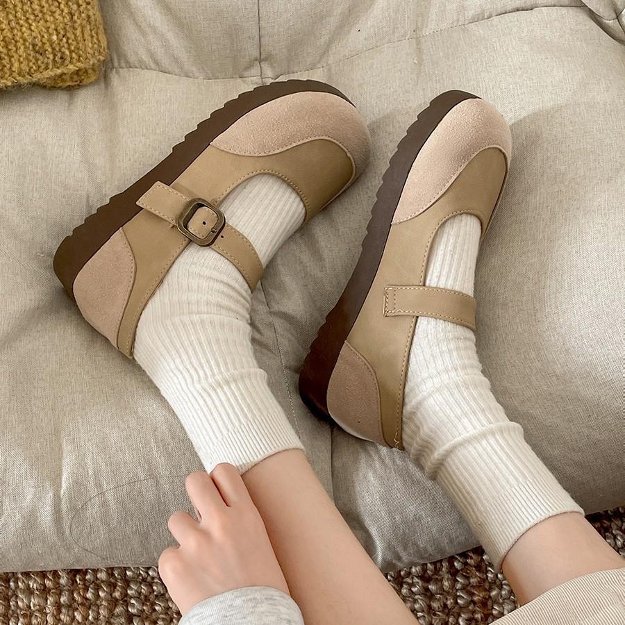 Mode leichte Retro erhöhende dicksohlige flachmündige Einzel-Schuhe Damen 2025 neu Frühling und Herbst mit Rock runder Zeh Mary Jane Schuhe