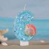 Ocean Mermaid Theme Cake Candles 0-9 Numbers Blue Cake Topper with Sequins Girls Birthday Party Cake Decoration Supplies Boys