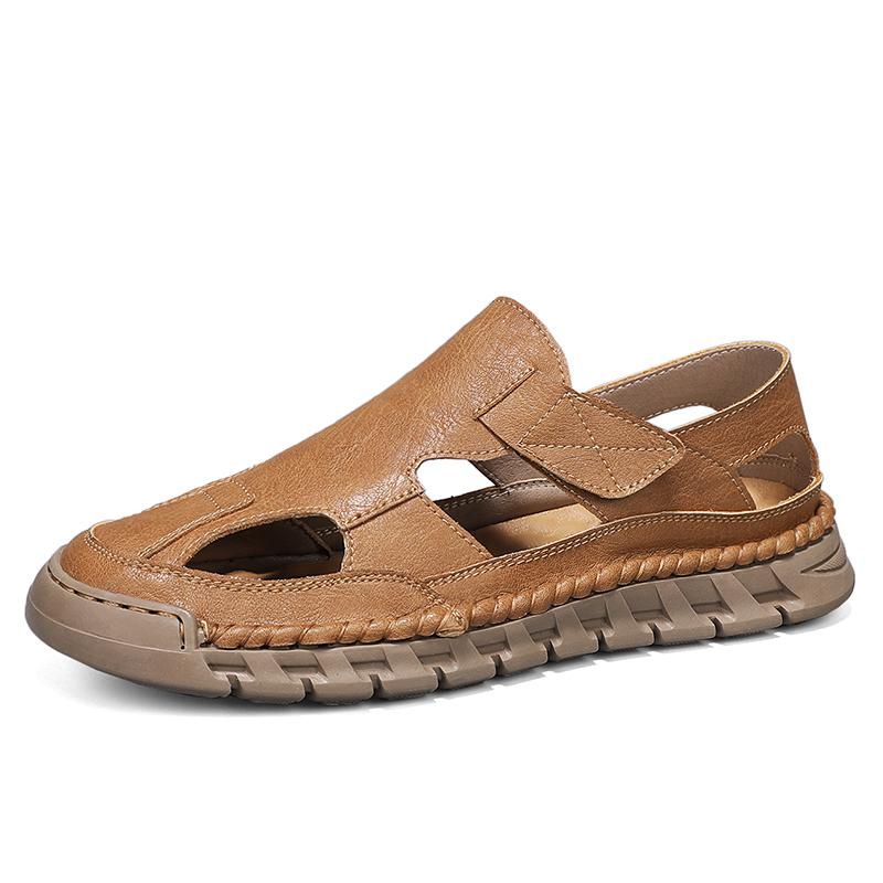 

2024 Мужские тапочки Летние мягкие новые сандалии Мужские кожаные сандалии Взрослые пляжные туфли на толстой подошве Нескользящие сандалии с открытым носком 44 хаки