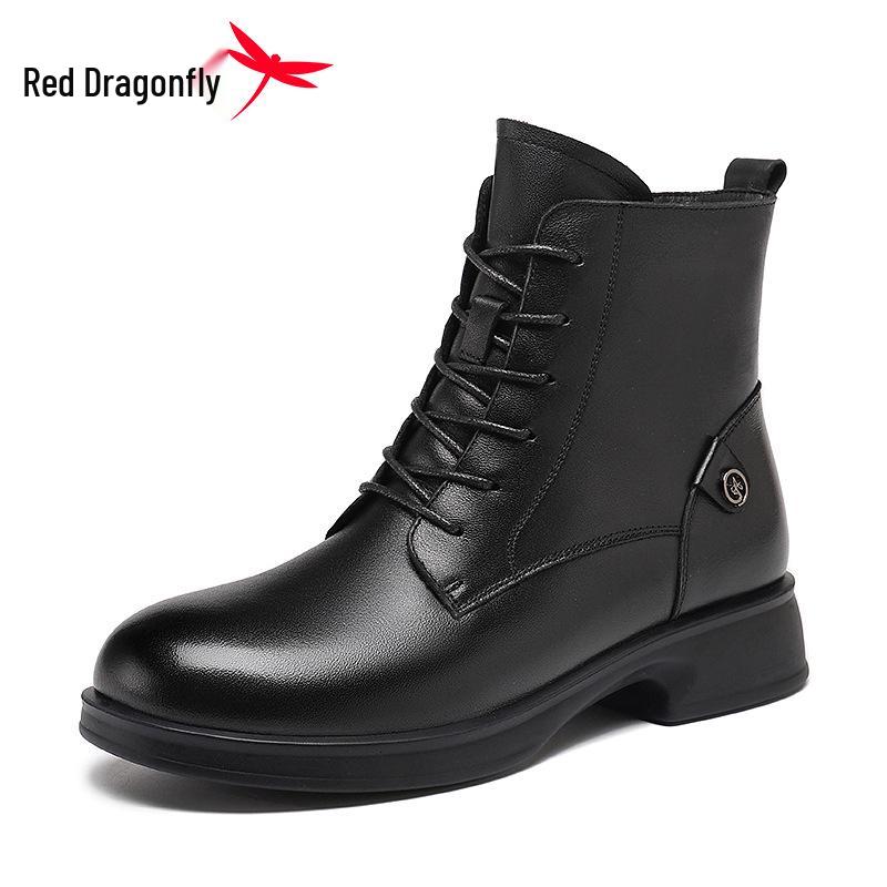 Red Dragonfly Women s Thick-Soled Genuine Leather Martin Boots - Velvet-Lined, High-Top Winter Shoes. 35 чёрный