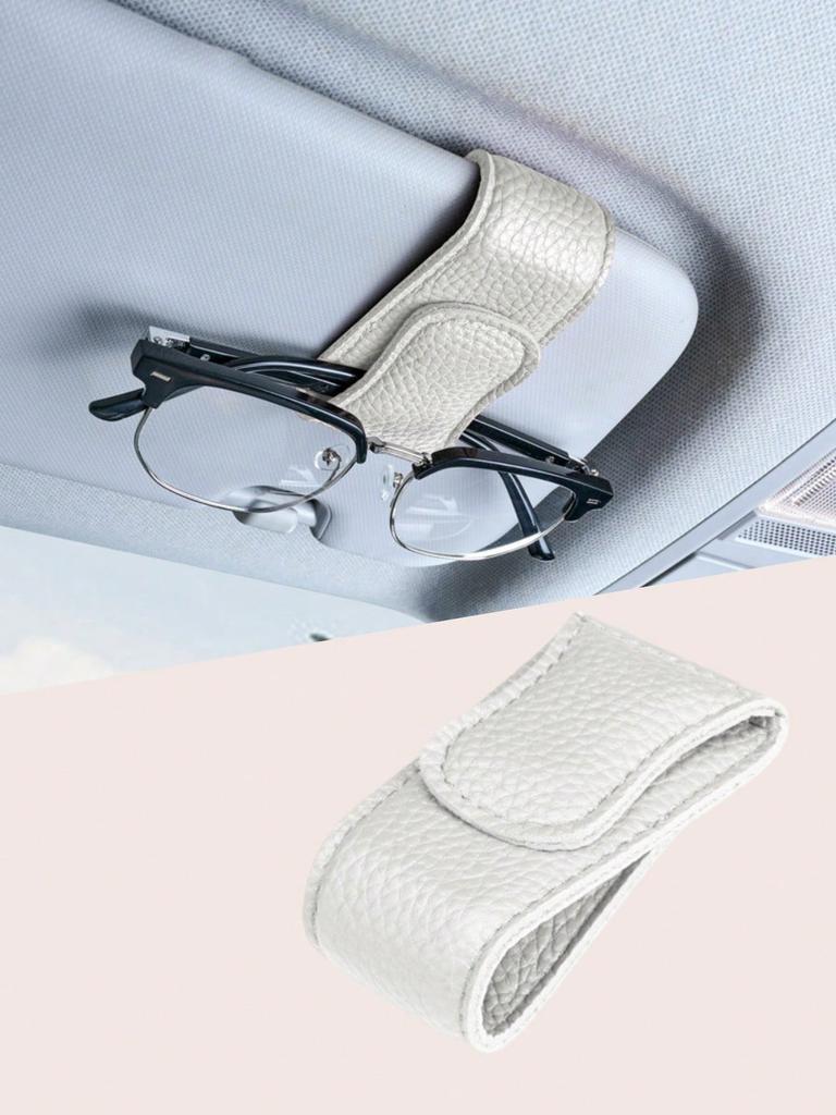 Car Sun Visor Glasses Clip, Magnetic Leather, One-Hand Operation, No-Damage Install, Fits All Vehicles, Eyeglass & Card Holder
