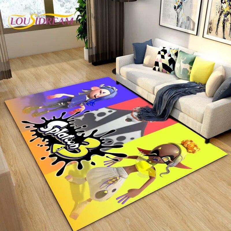PC Splatoon, Hra Hráč Kreslený Oblastní Koberec, Koberec Koberec do Obývacího Pokoje Ložnice Pohovka Rohožka Dekorace, Dětská Hrací Protiskluzová Podložka na Podlahu