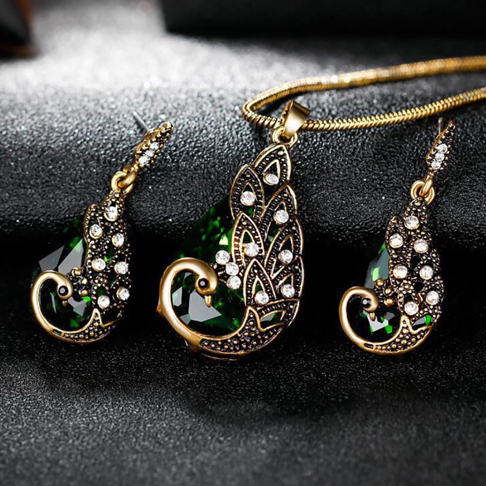 3Pcs Earrings Jewelry Fake Peacock Pendant Fashion Necklace