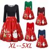 Elegant Womens Fashion Long Sleeve Plus Size Christmas Print Criss Cross Party Dress