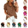 Women Ruffle V Neck Blouse Short Sleeve Casual Loose Fit Solid Top with Button Front and Puff Sleeves for Daily Wear