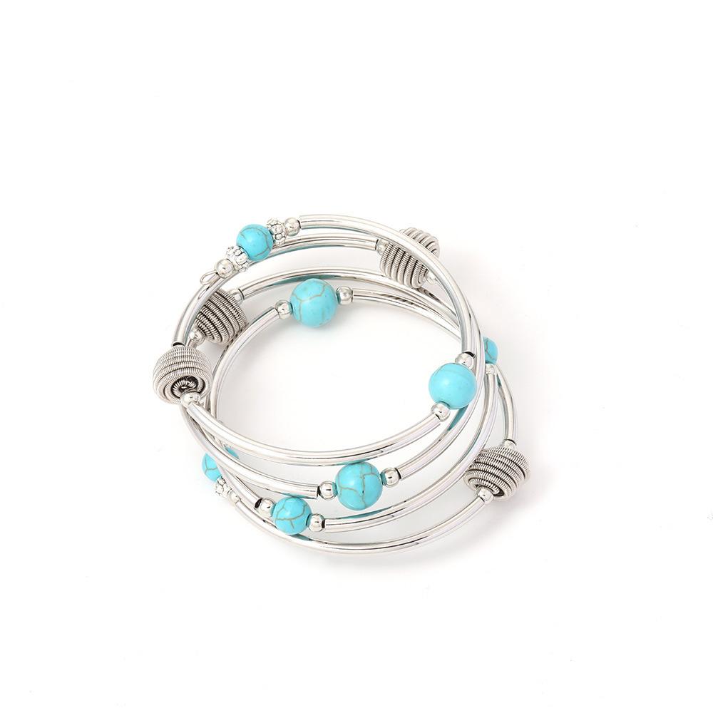 Natural Turquoise Winding Bracelet, Volcanic Stone Blue Stone Multi-Layer Women'S Natural Stone Bracelet.