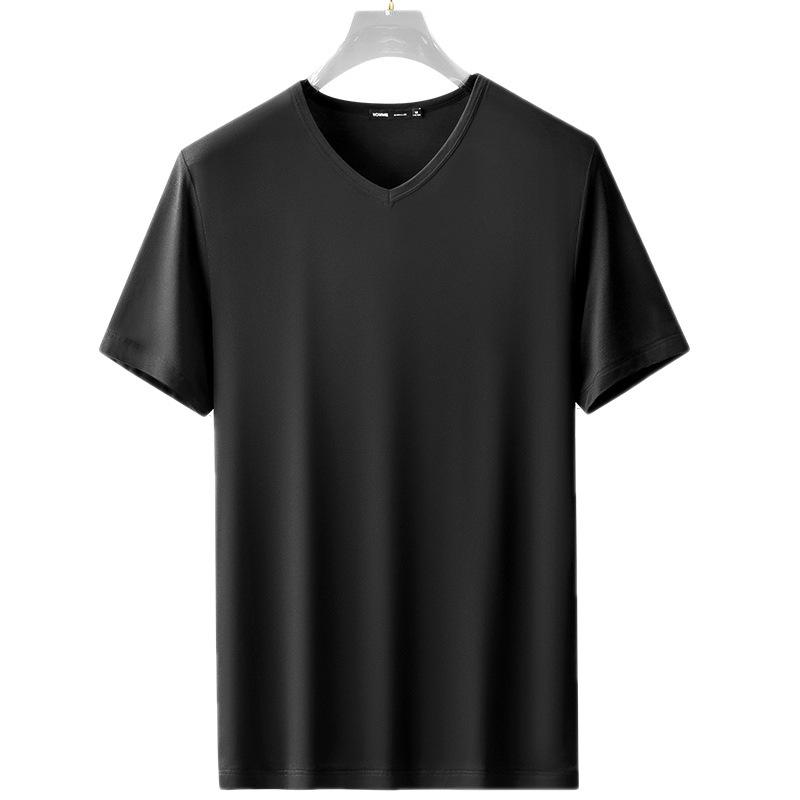 Men's Casual and Fashionable V-neck Solid Color Short Sleeved T-shirt Breathable and Comfortable Summer Versatile Top