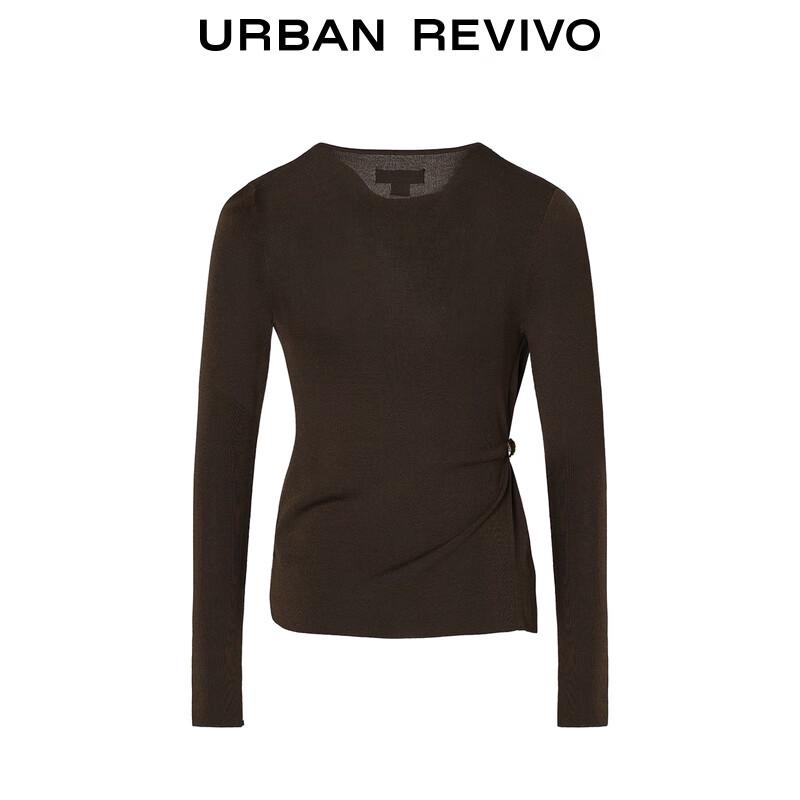 Women's Autumn Pleated Long Sleeve Knit Top with Metal Buckle