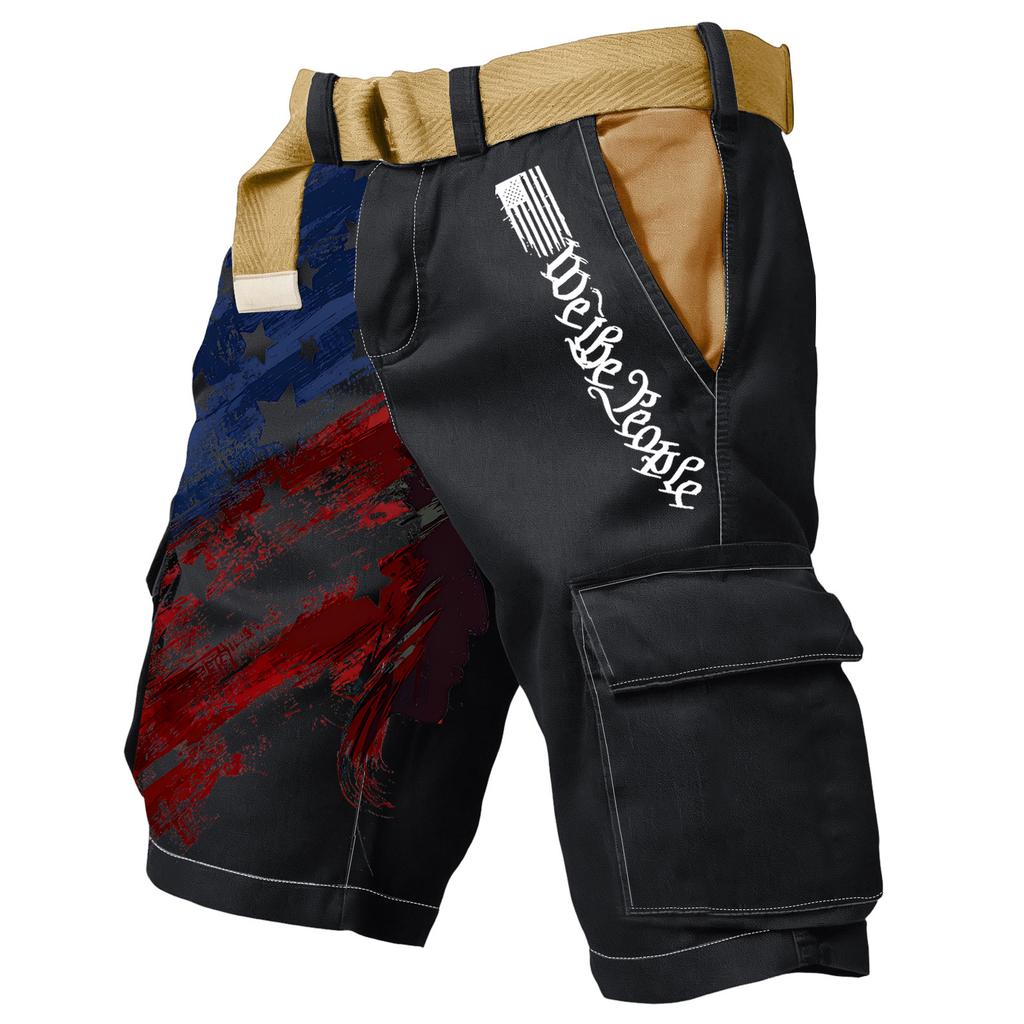 Men Cargo Shorts Loose Fit Multi Pocket Shorts with Printed Graphic Design and Adjustable Waistband for Outdoor Wear