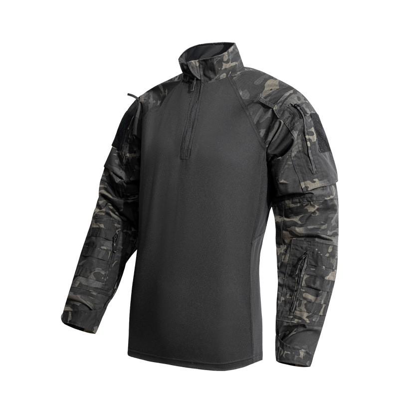 Мужская тактическая outdoor рубашка с длинным рукавом, быстросохнущая, с защитой локтей, воротником-стойкой, для туризма, кемпинга, велоспорта