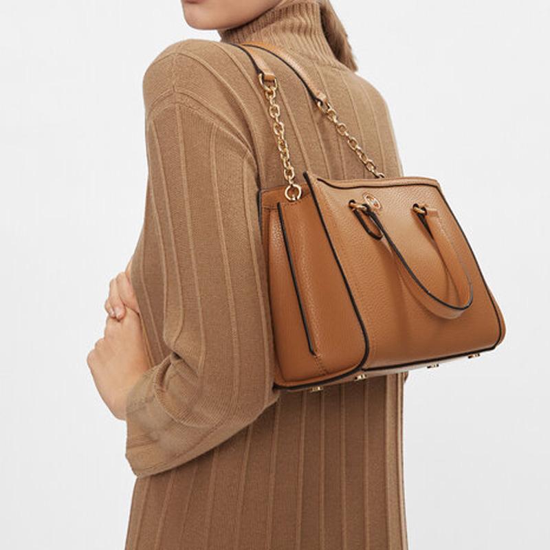 Michael Kors MK Chantal Business Casual Commuter Metal Logo Messenger Bag Women Bags Light-Peanut 30F2G7CM1T-174