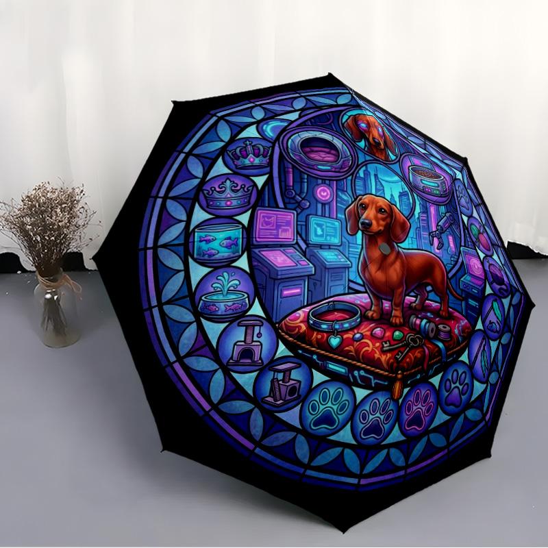 Cybernetic Canine Crown pattern umbrella, portable and foldable design, 8 ribs, a casual accessory for Halloween, Christmas, and birthday gifts.