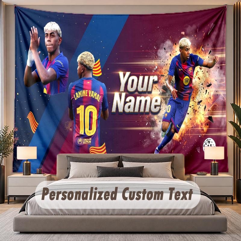 Custom Name Text Tapestry Lamine Yamal Personalized Polyester Wall Tapestry For Bedroom And Room
