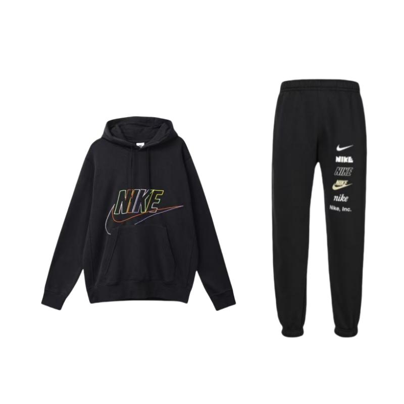 

Nike Letter Logo American Vintage Embroidered Hooded Pullover Sweatshirt Fleece Warm Casual Cuffed Knit Sports Long Pants Set DX0542-010+DX0796-010 L