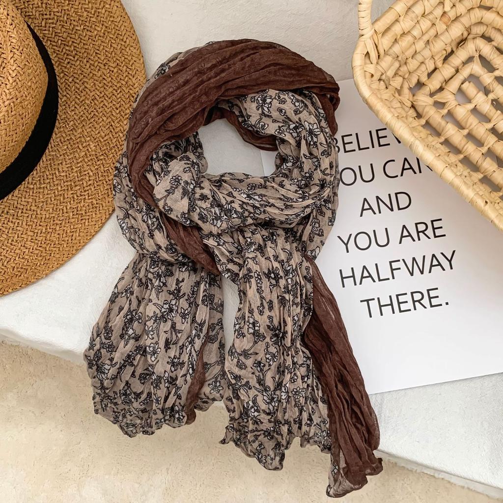 Women's Cotton and Linen Scarf Floral Scarf Splicing Literary and Artistic Fashion Warm Scarf Shawl