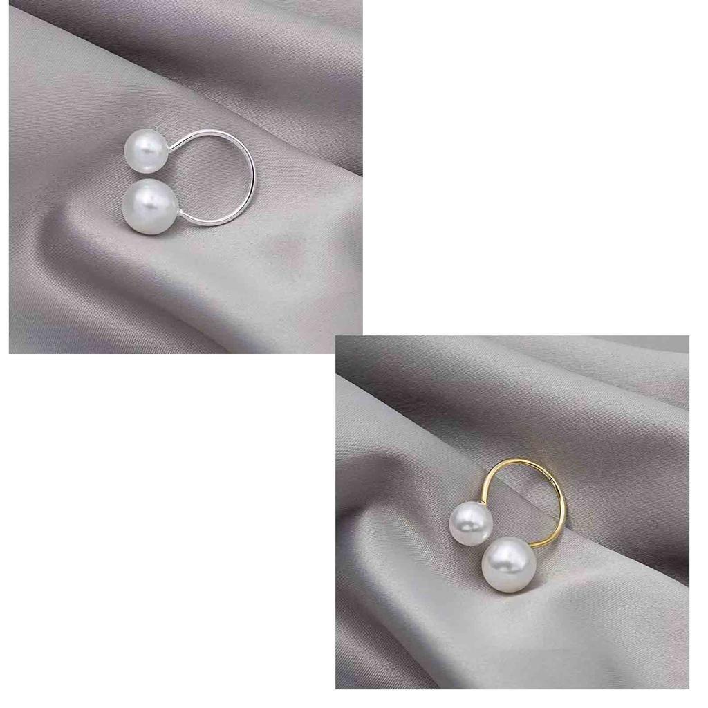 Baroque Style Open Ring with Two Different Sized Pearls Adjustable Band Elegant Minimalist Design for Women