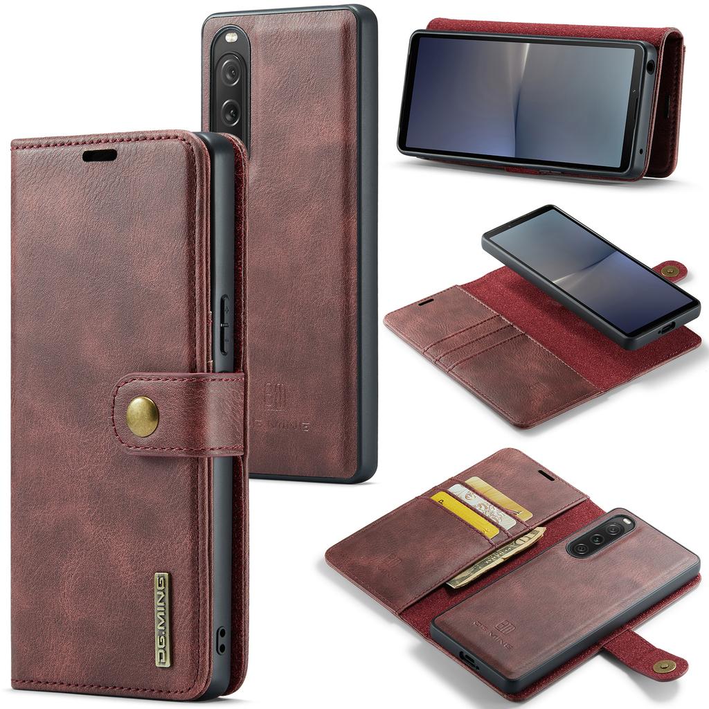 DG.MING Detachable Magnetic Phone Case for Sony Xperia 10 V Shockproof Split Leather Wallet Phone Cover