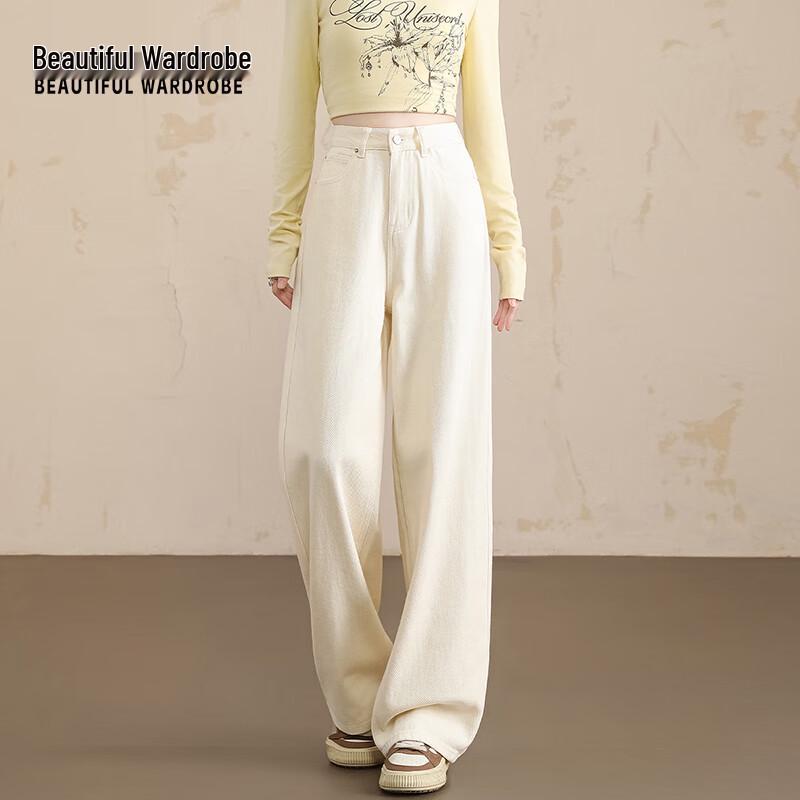 

Женские джинсы прямого кроя с высокой посадкой цвета экрю M