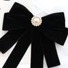 Elegant Women's Velvets Bows Tie Brooch Pin Pre Tied Bowknot Necktie with Rhinestones and Pearls Decors for Formal Event