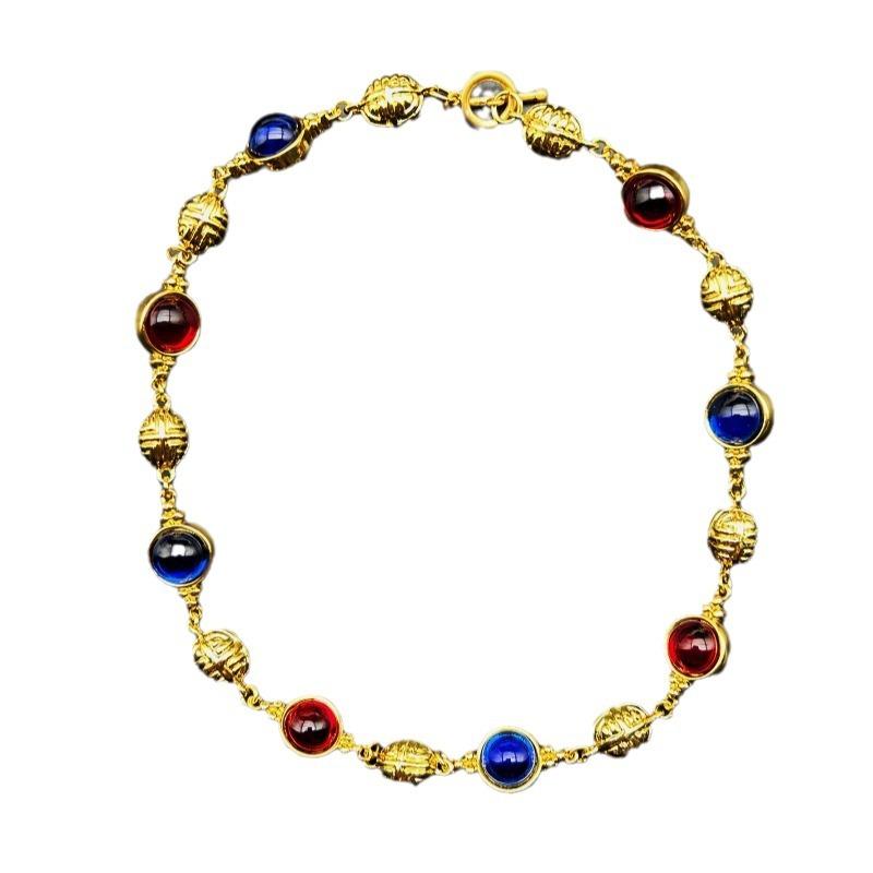 Vintage Fashionable Versatile High-end Colorful Glass Contrasting Collarbone Necklace