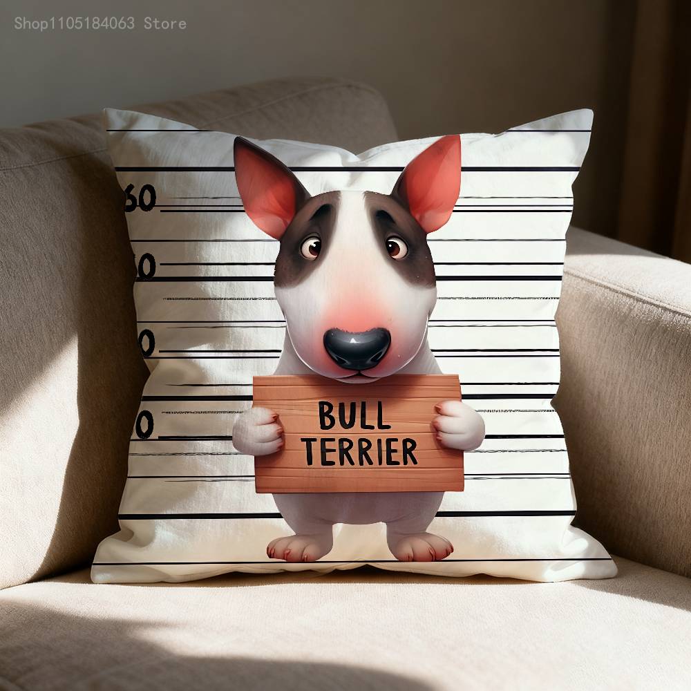 Funny Bull Terrier Dog Pillow Case For Sofa Decor Car Office Room Printing Cushion Cover Decorations and Protector