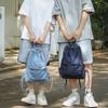 Mochila Washed Drawstring Canvas Bag for Women's Retro Fashion Travel Backpack Unisex Solid Color Denim Backpack