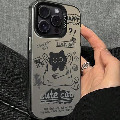 Cute Black Cat Graffiti Doodle Art Phone Case for iPhone 17 16 15 14 13 12 11 Series Pro Max Plus Double Layer Protection