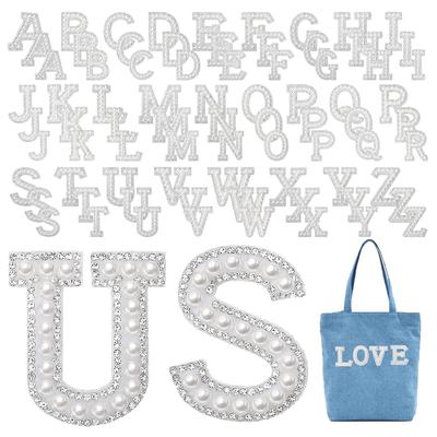 2PCS Self Adhesive Pearl Rhinestone Letter Patches A-Z Letter Stickers Glitter Alphabet Appliques Sticker for DIY Clothes Bags