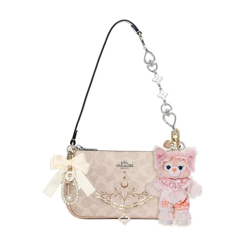 

COACH shoulder bag [Customized bag] Nolita 19 micro-label logo zipper closure, extension chain, printing, scarf, bow, doll Lake of Dreams Basic Model коричневий