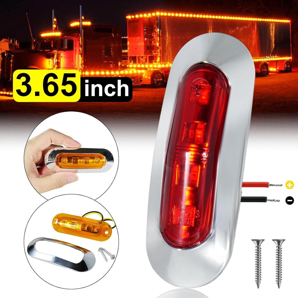 20Pack DC12-24V 3.7 Inch 4 LED Trailer Marker Lights Clearance Light Front Rear Side Indicators Lamp With Chrome Bezel Universal For Truck RV Camper