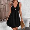 2026 Women's Short Sleeve V-Neck Button Dress - Solid Color Spring/Summer Collection