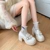 Loafers Block Heel Japanese Style Lolita On Heeled Pumps Mary Jane Round Toe High Heels Shoes for Women Chunky Woman Gothic Slip