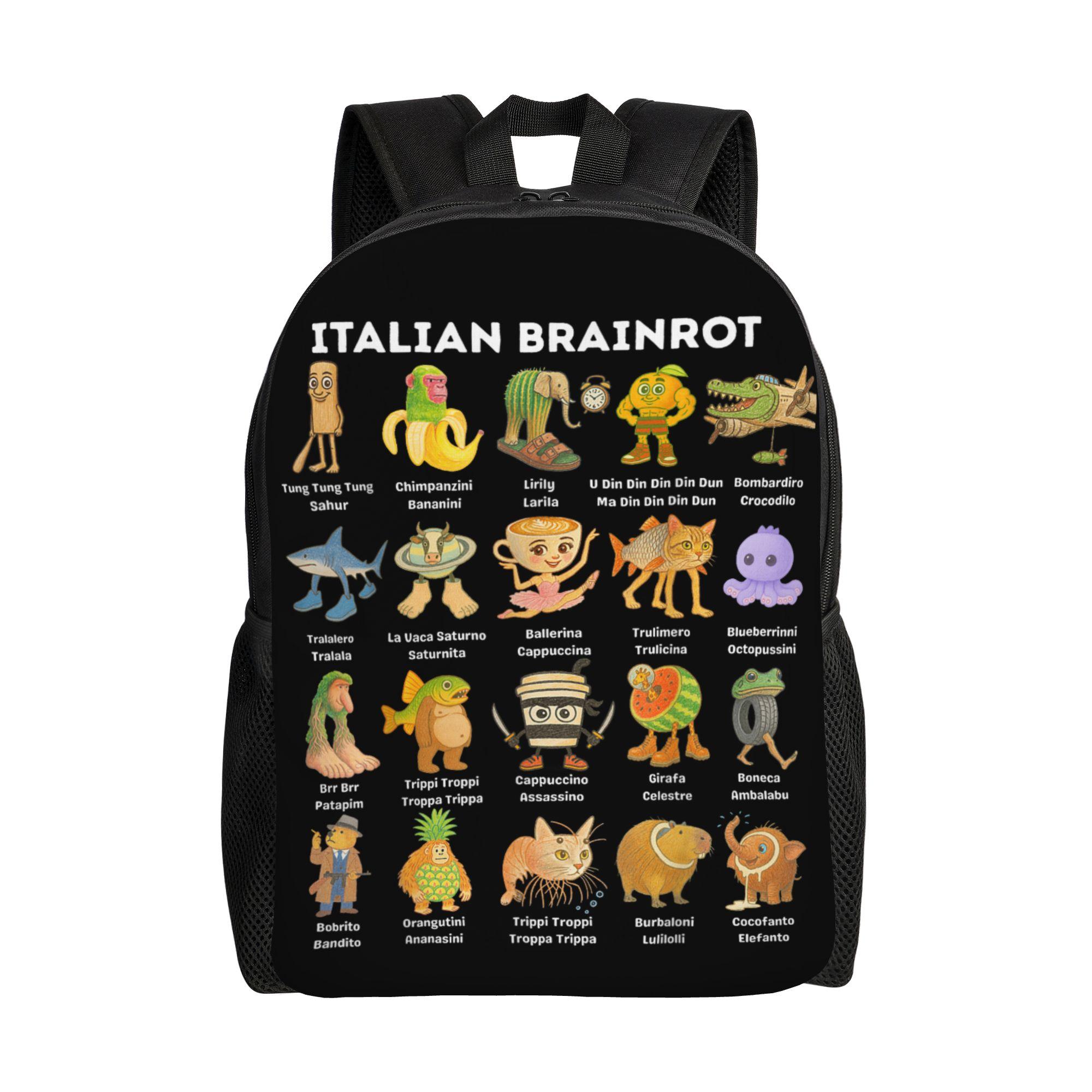 

Types of Italian Brainrot Meme Classical Backpack Outdoor High School Travel Hand Drawn Daypack Men Women Laptop Shoulder Bag