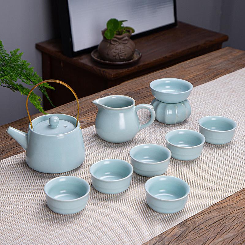 The whole set of Kung Fu Ge Kiln Ru Kiln tea set, household, portable tea set, company Mid-Autumn Festival event gifts