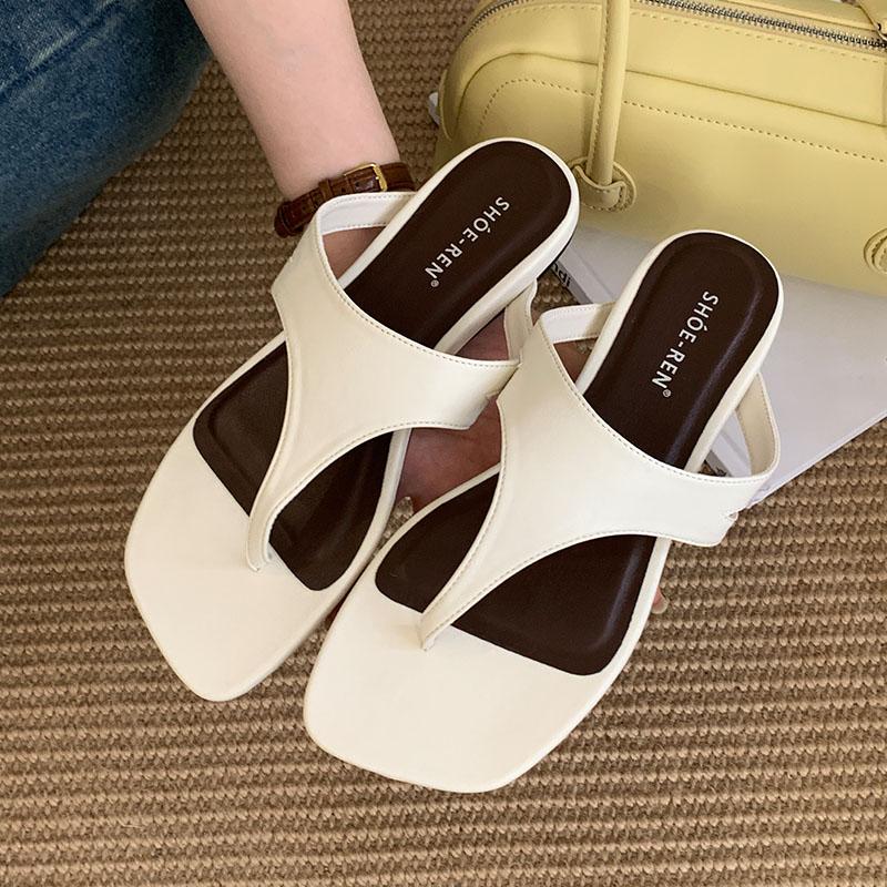 

Fashion Summer Beach Female Flip Flops Women Flats Slippers Shoes Fashion Square Toe Ladies Flats Slippers Slides Sandals Shoes 35 бежевый