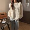 Gentle Wind Soft Waxy Versatile Milk White Round Neck Twist Loose Pullover Sweater Lazy Wind Outer Wear Thickened Women