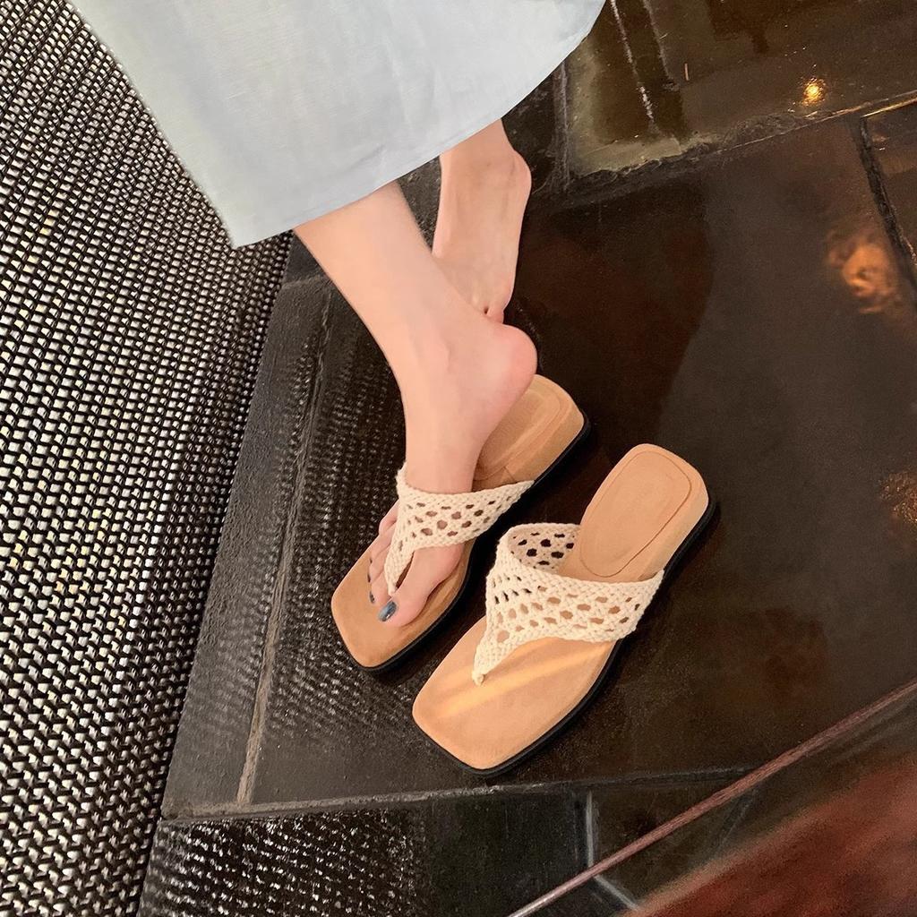 Grape mother same bohemian style hollow crocheted toe square head sandals female temperament fairy toe flip-flops