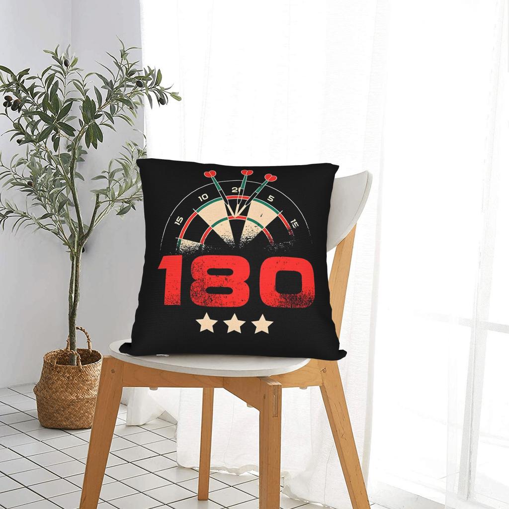180 Darts Kissenbezug, Retro Dartscheibe Kissenbezug, Vintage Sportspiel Dekor, Schwarzes Zierkissen für Gamer-Zimmer Bar