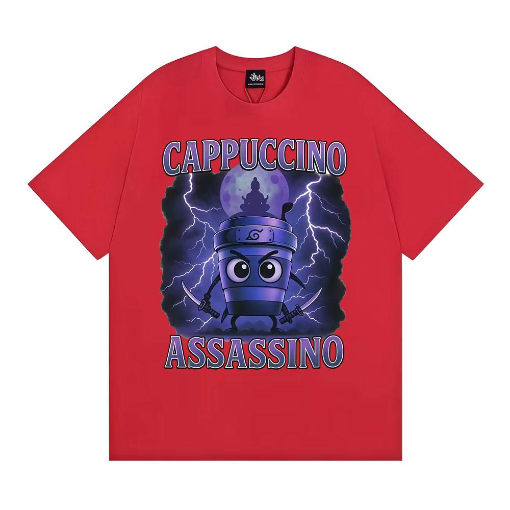 Cappuccino Assassino Funny Italian Brainrot Meme T Shirts Unisex Fashion Humor Oversized T-shirt Men Comfort 100% Cotton T Shirt