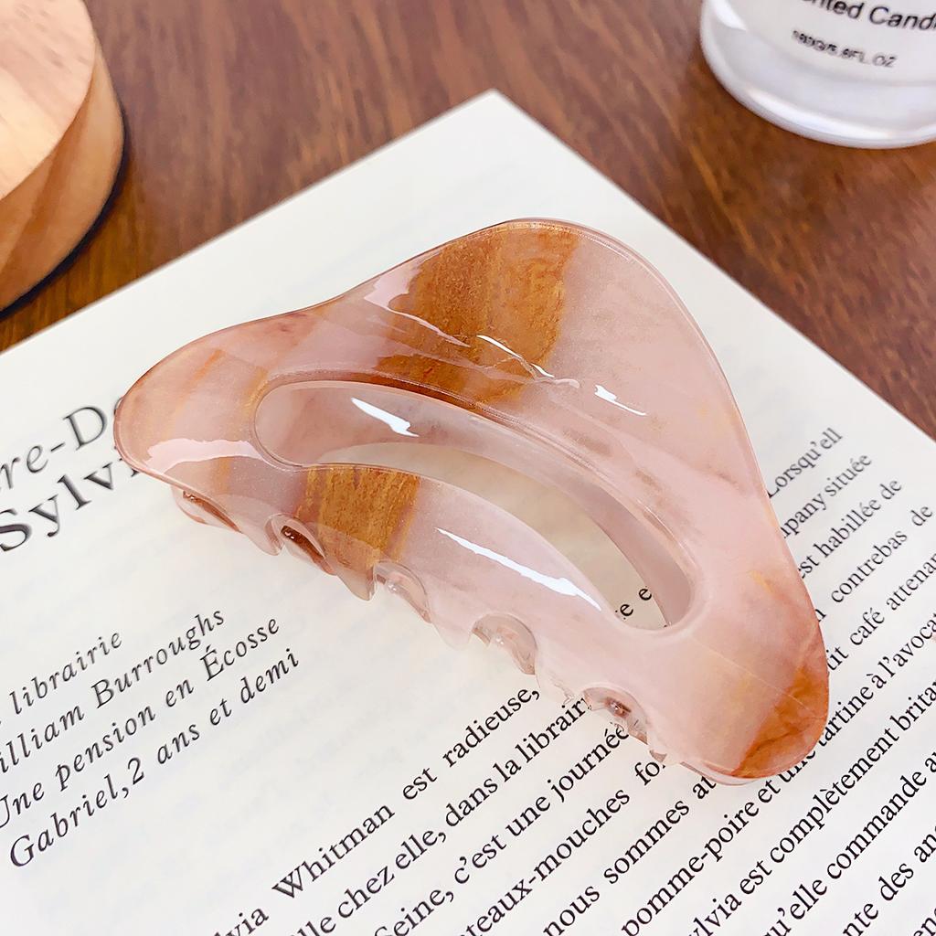 Korean New Simple Tea Brown Acrylic Grab Clip Geometric Hollow Out Half Round Shark Clip Hair Accessories For Women Girls