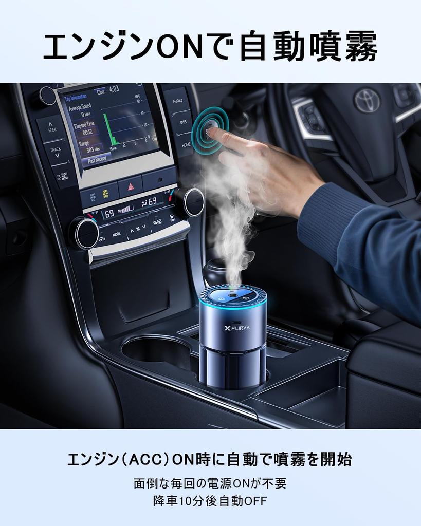 2025 m. FLIRVA automobilinis aromaterapinis difuzorius su ultragarso atomizacija, automatinis aplinkos baltasis muskusas, natūralus aromatas iš F26 automobilio oro gaiviklio [Naujas - 180 ml,