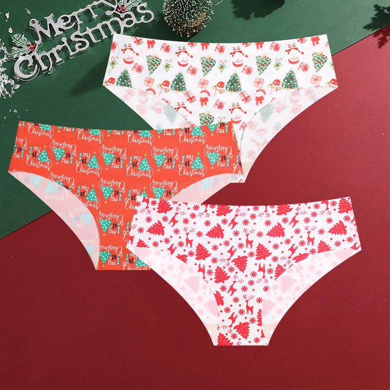 

FINETOO Сексуальна дихаюча жіноча нижня білизна із заниженою талією, стрінги з Різдвом, трусики Санта-Клауса, 3 шт. XL&Set