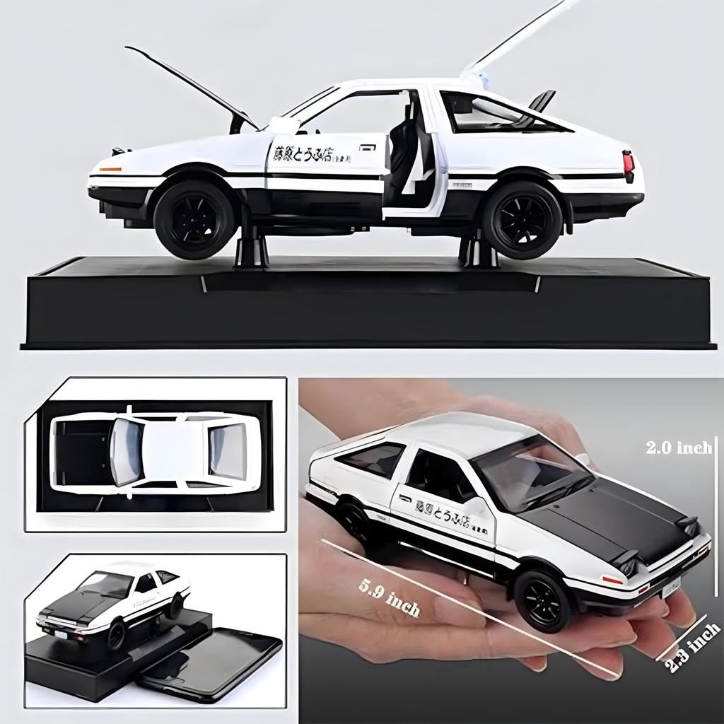 Mzexoma Initial D Toyota Trueno AE86 Alloy Diecast Car Model Sports Car Toy for Kids and Adults, Pull-Back Toy Car (Black Type A)