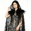 New European and American Style Black Lace Sheer Feather Cape for Halloween Witch Parties Cos Wear a Cover-up*