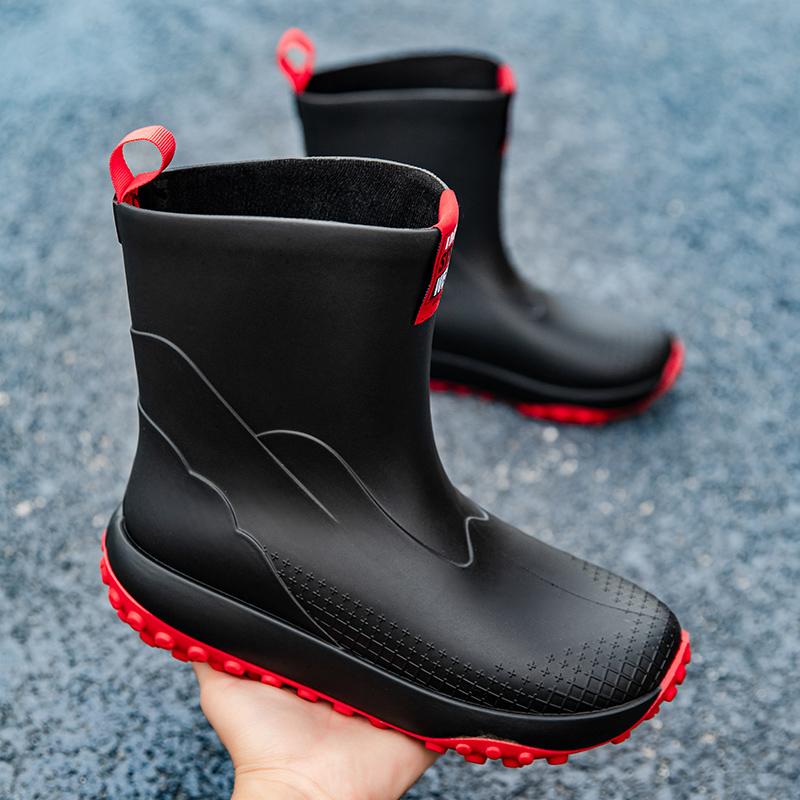 

Men Boots Slip resistant Wear Rubber Rain Boots. Suitable Fishing Mid calf Style Ideal Construction Sites High Quality Material for Durability 39