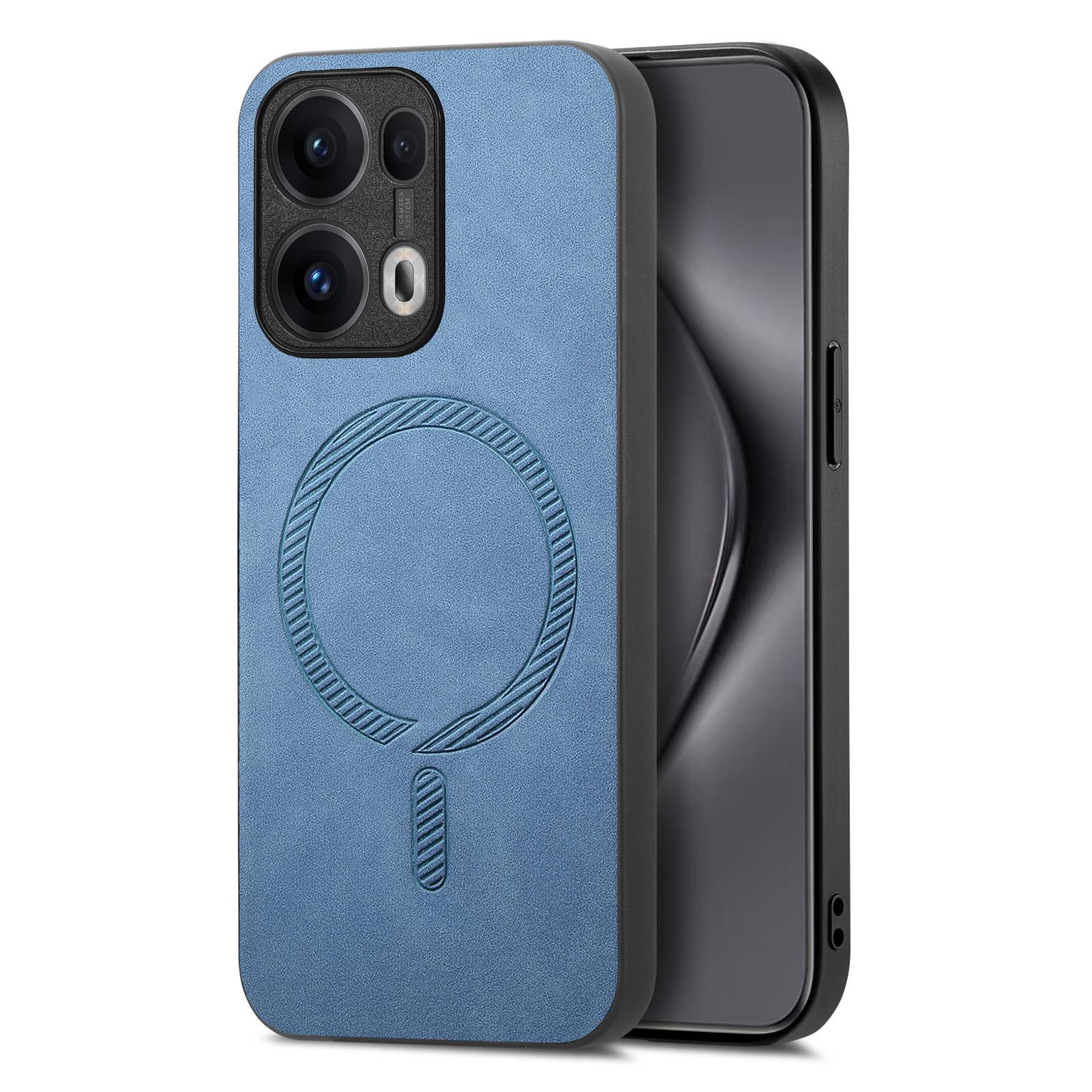 

For Oppo Reno13 Pro 5G Leather Back Case Compatible with MagSafe Skin-touch Phone Cover Blue
